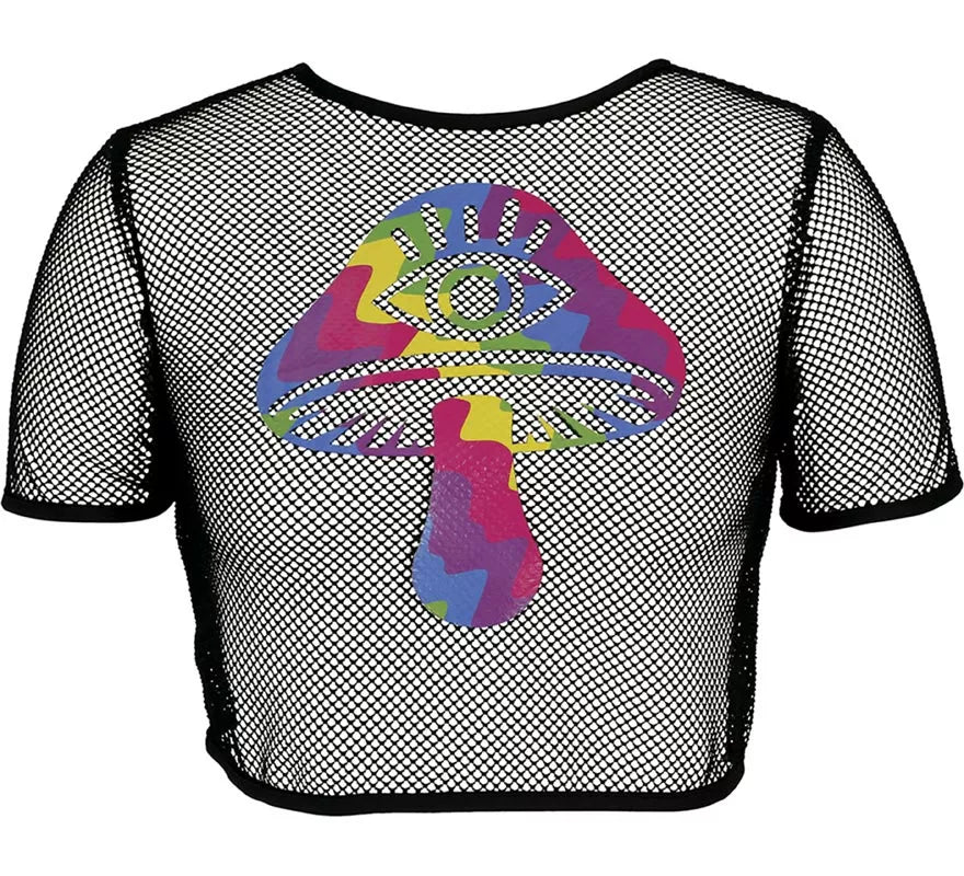 Camiseta de Rejilla Seta negra para mujer