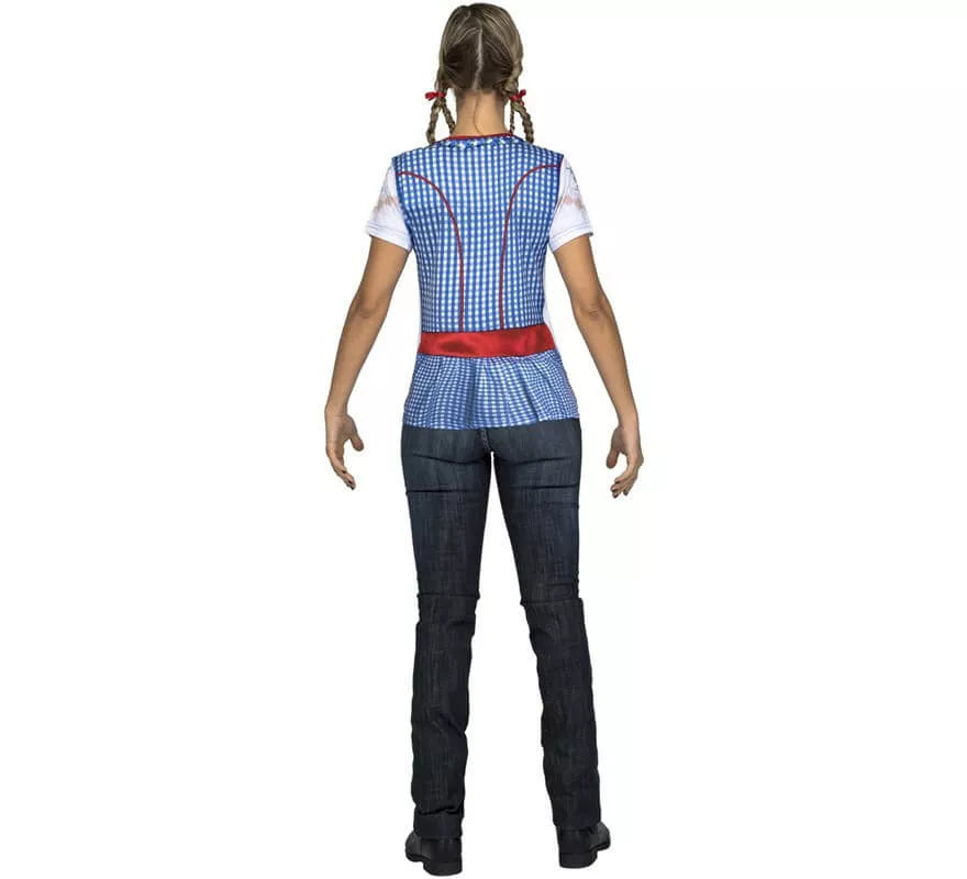 Camiseta disfraz de Bávara roja y azul para mujer
