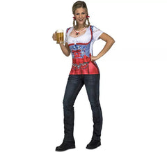 Red and blue Bavarian costume t-shirt for women