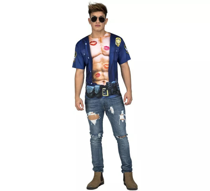 Translation missing: en.Camiseta disfraz de Policía forzudo para hombre