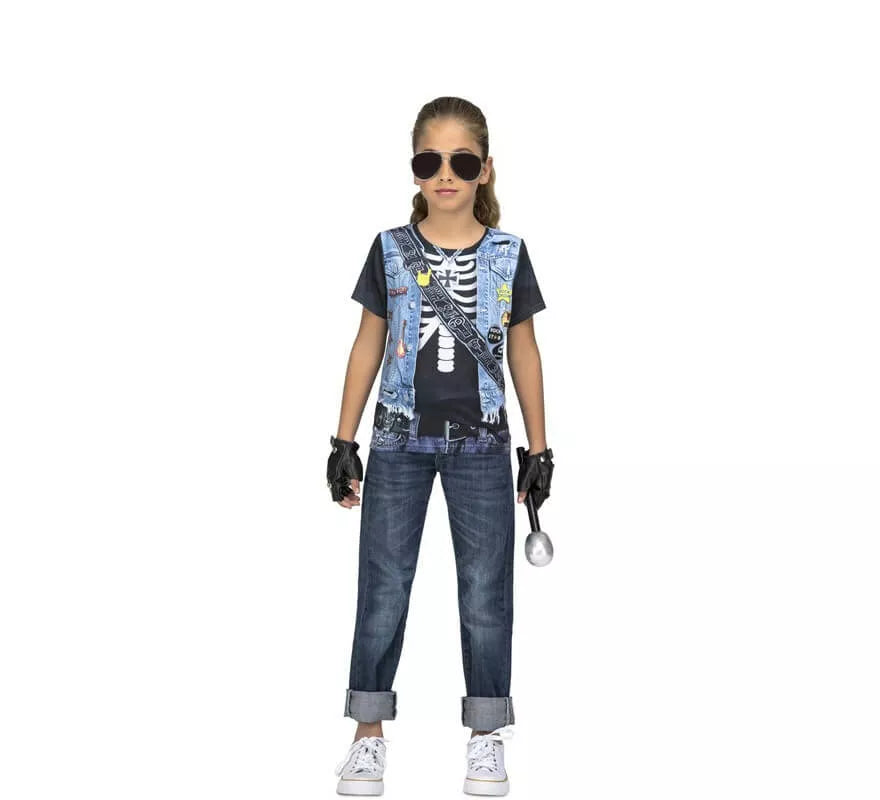 Translation missing: en.Camiseta disfraz de Rockera Esqueleto para niña