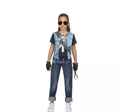 Camiseta disfraz de Rockera Esqueleto para niña