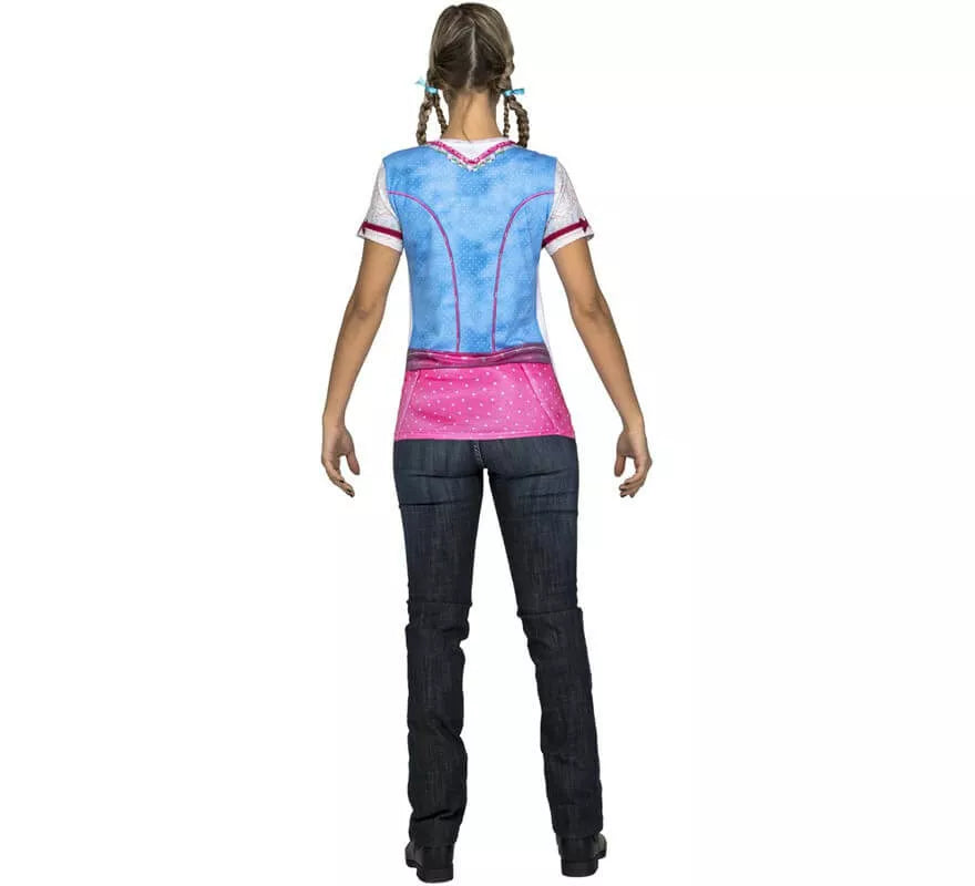 Camiseta disfraz de Tirolesa azul y rosa para mujer