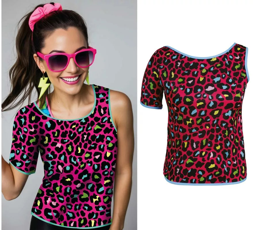 Translation missing: en.Camiseta Leopardo multicolor Años 80 para mujer