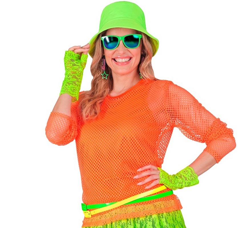 Camiseta manga larga de Malla naranja neón para mujer