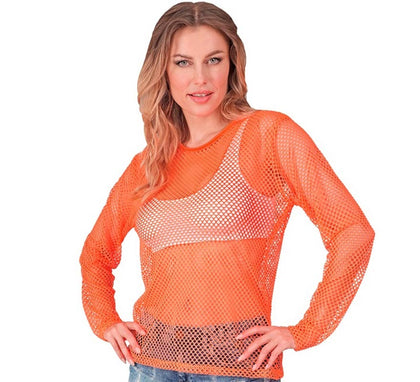 Camiseta manga larga de Malla naranja neón para mujer