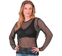 Women's black mesh long-sleeved T-shirt