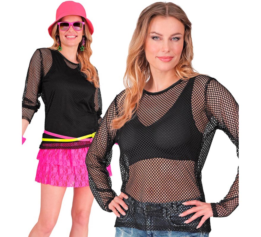 Camiseta manga larga de Malla negra para mujer