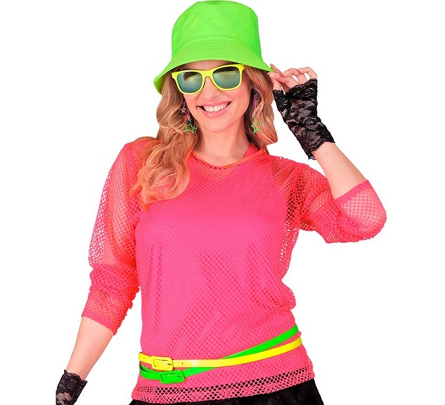 Camiseta manga larga de Malla rosa neón para mujer