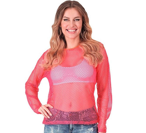 Camiseta manga larga de Malla rosa neón para mujer