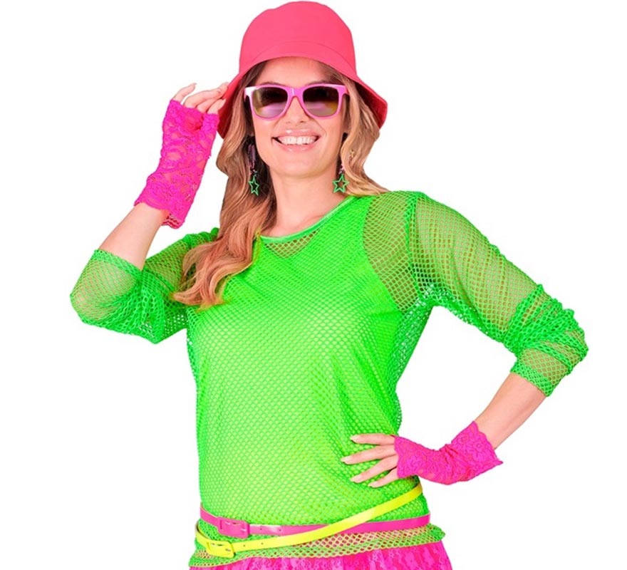Camiseta manga larga de Malla verde neón para mujer