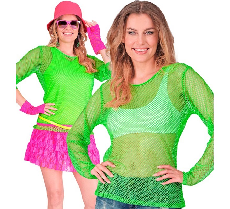 Camiseta manga larga de Malla verde neón para mujer