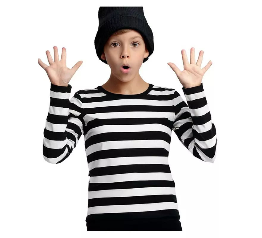 Camiseta Mimo o Preso a Rayas blancas y negras para niños