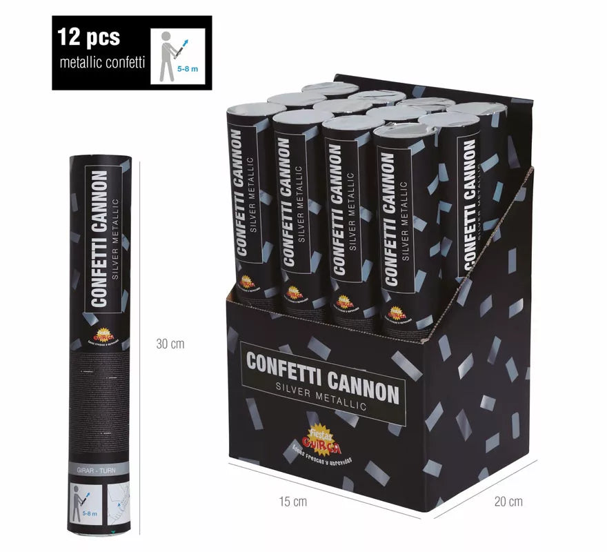 Cañón Confetti Kabuki Metálico Plata de 30 cm