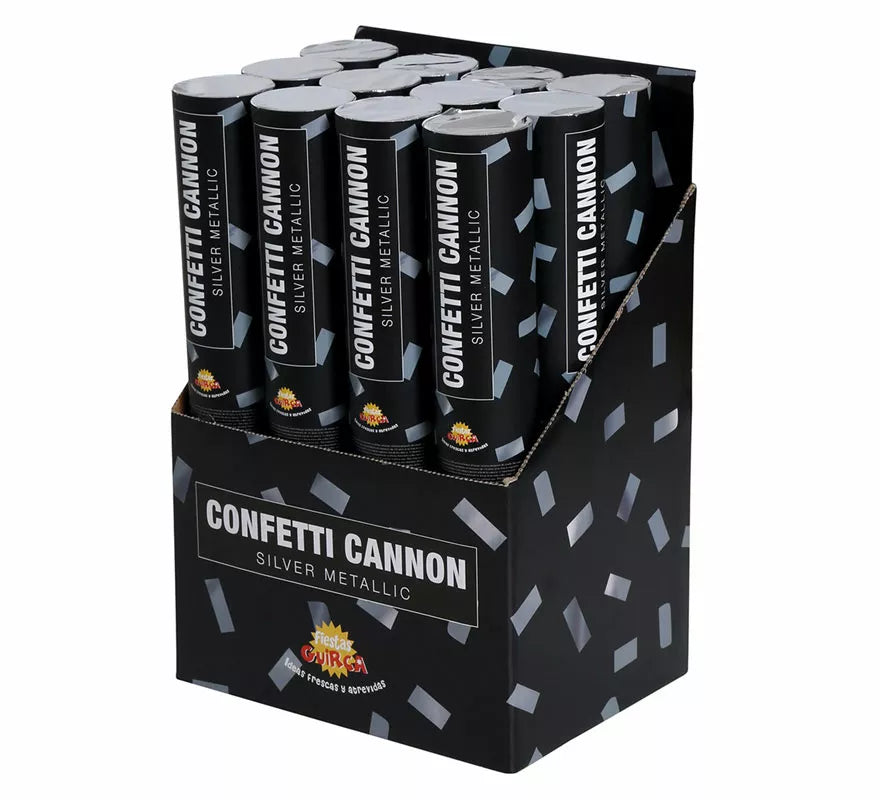 Cañón Confetti Kabuki Metálico Plata de 30 cm