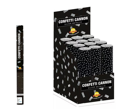 Cañon de Confetti Kabuki de color Plata Metalizado de 50 cm para Bodas