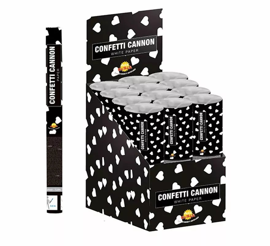 Cañón Kabuki Confetti Corazones Blancos de Papel de 40 cm