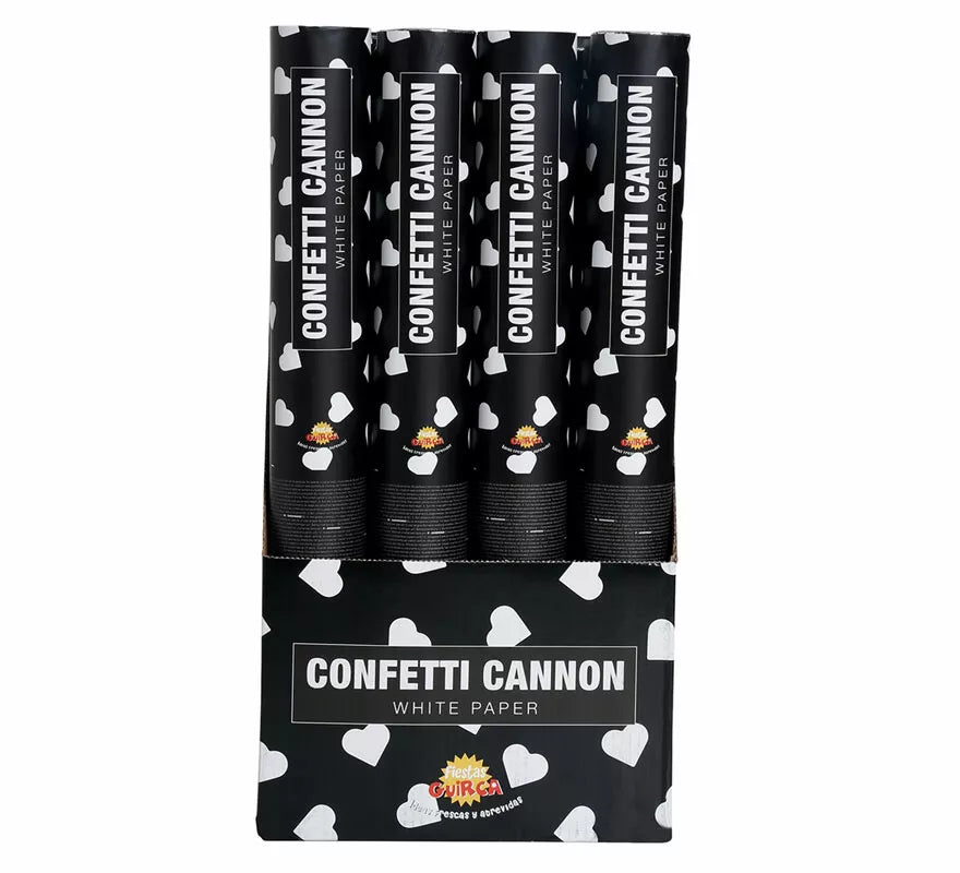 Cañón Kabuki Confetti Corazones Blancos de Papel de 40 cm