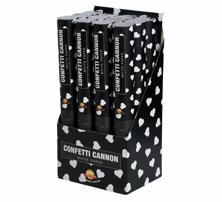 Cañón Kabuki Confetti Corazones Blancos de Papel de 40 cm
