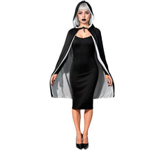 Adult black and white hooded cape 90 cm