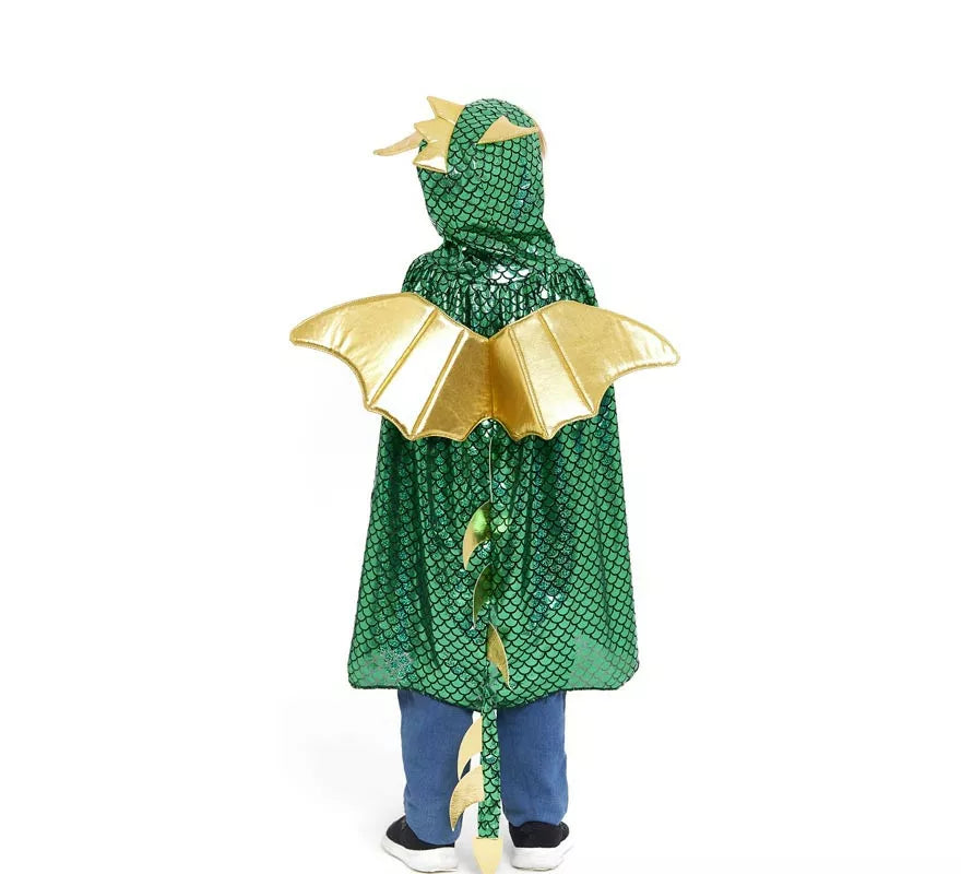 Capa de Dragón verde con capucha y alas infantil