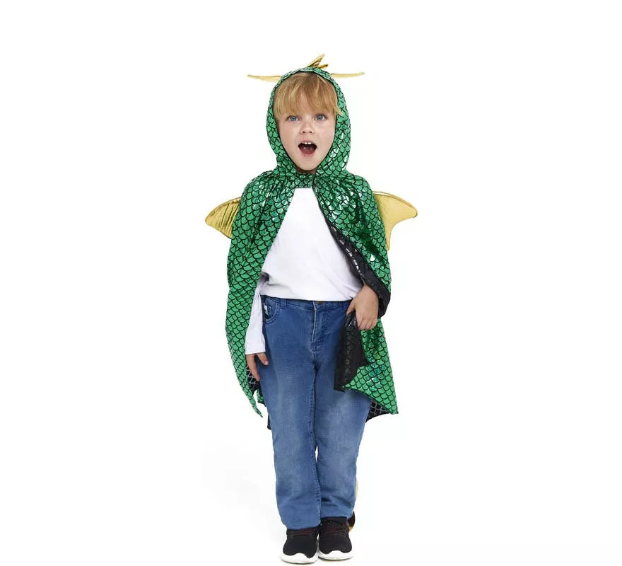 Translation missing: en.Capa de Dragón verde con capucha y alas infantil