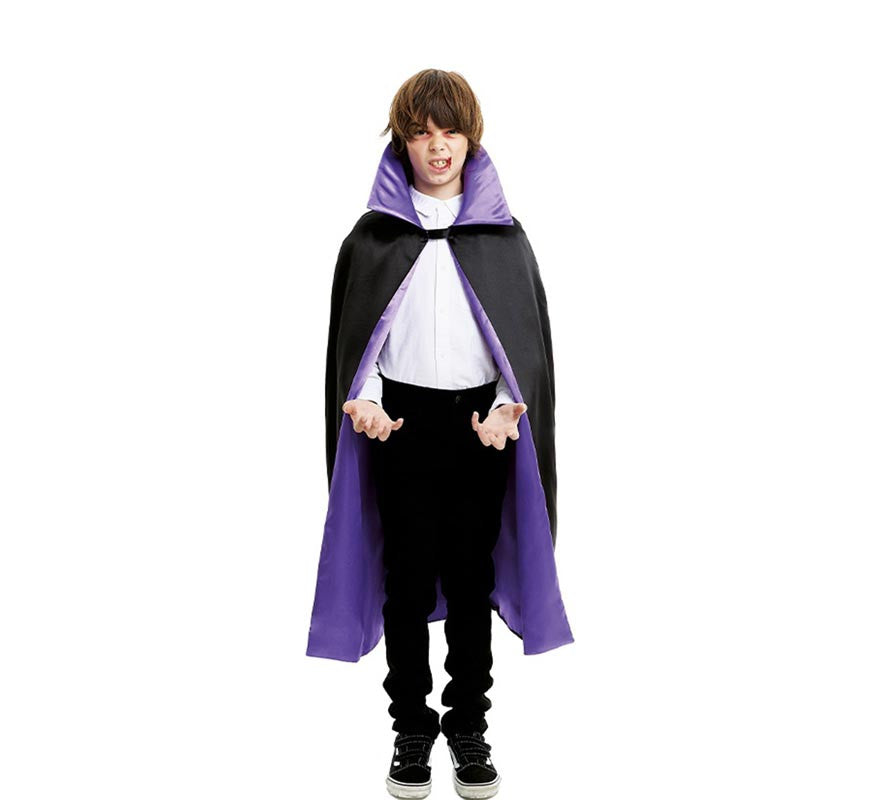 Translation missing: en.Capa de Vampiro negra con cuello morado infantil de 120 cm