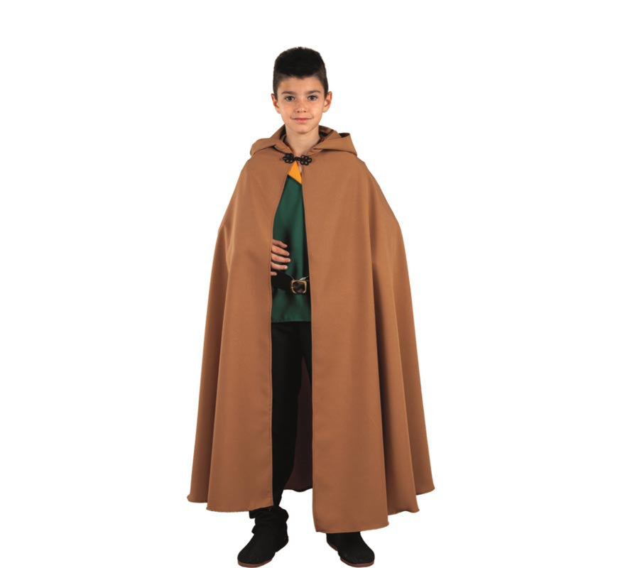 Translation missing: en.Capa larga Medieval marrón con capucha infantil