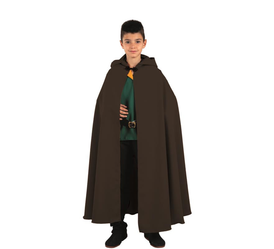 Capa larga Medieval negra con capucha infantil