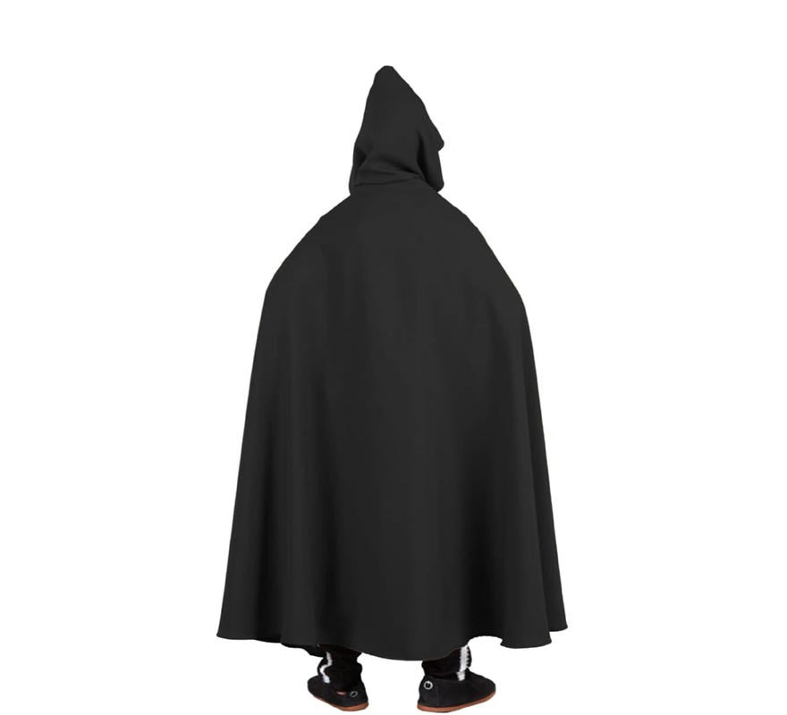 Capa larga Medieval negra con capucha infantil