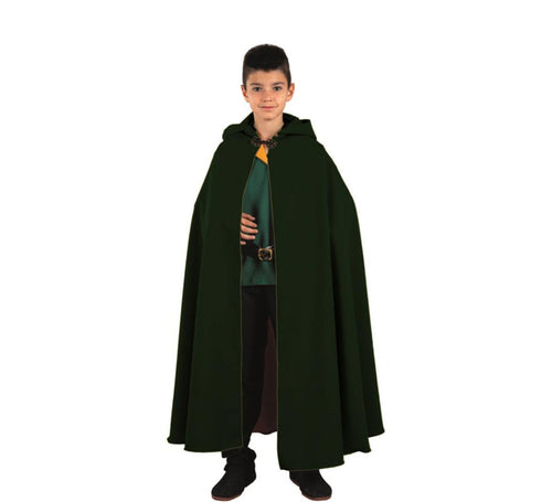 Capa larga Medieval verde oscuro con capucha infantil