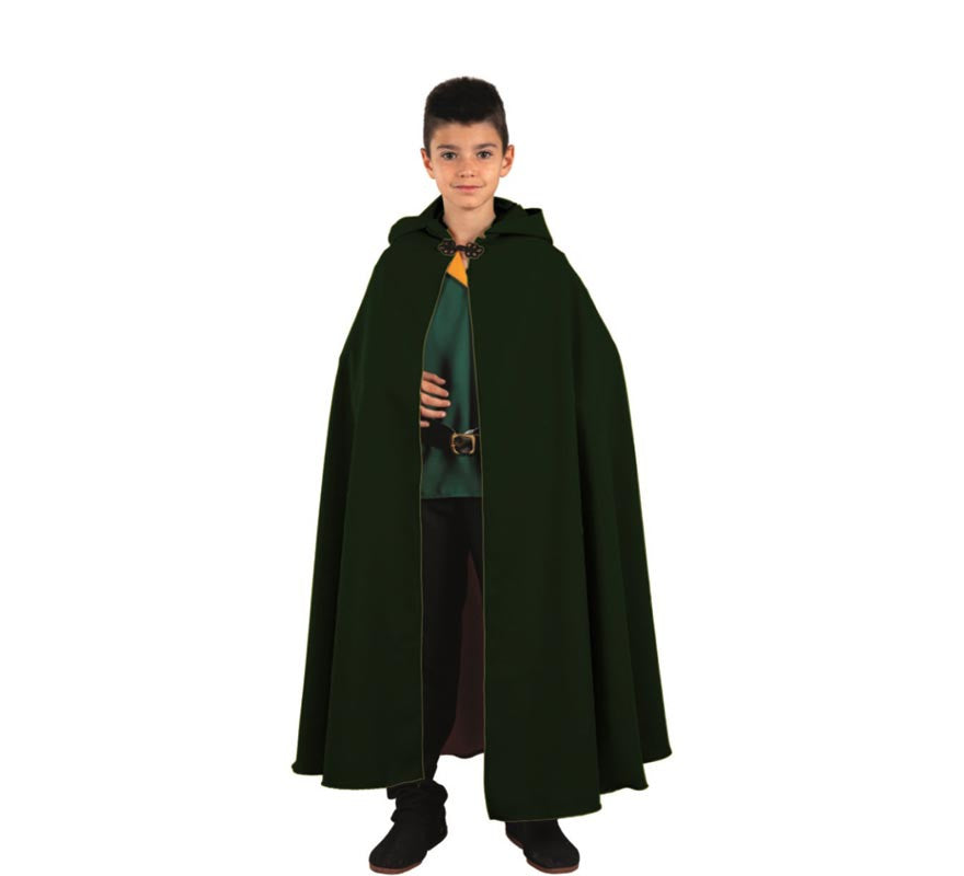 Translation missing: en.Capa larga Medieval verde oscuro con capucha infantil