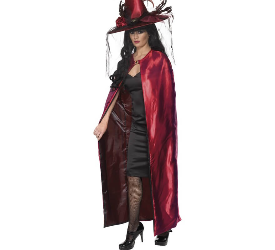Capa Reversible de bruja Roja y negra para mujer