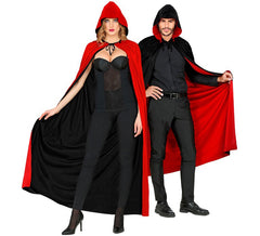 Capa com capuz reversível preta e vermelha, 140 cm, para adulto