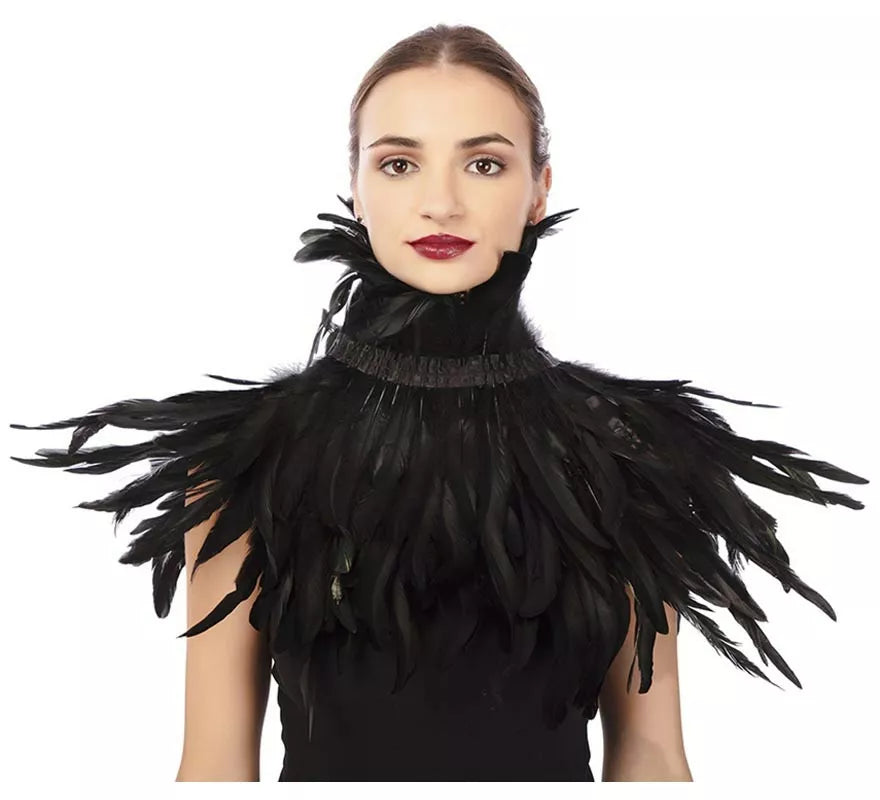 Translation missing: en.Capelina con plumas negras adulto de 55 cm