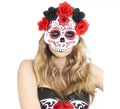 Careta Catrina con Flores Rojas y Negras