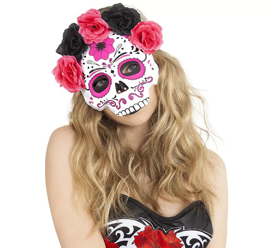 Translation missing: en.Careta Catrina con Flores Rosas y Negras