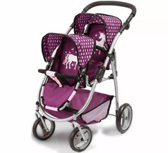 Pink and Purple Unicorn Twin Doll Stroller