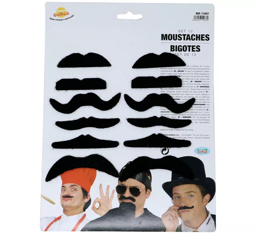 Translation missing: en.Cartón Pack de 12 Bigotes adhesivos Surtidos
