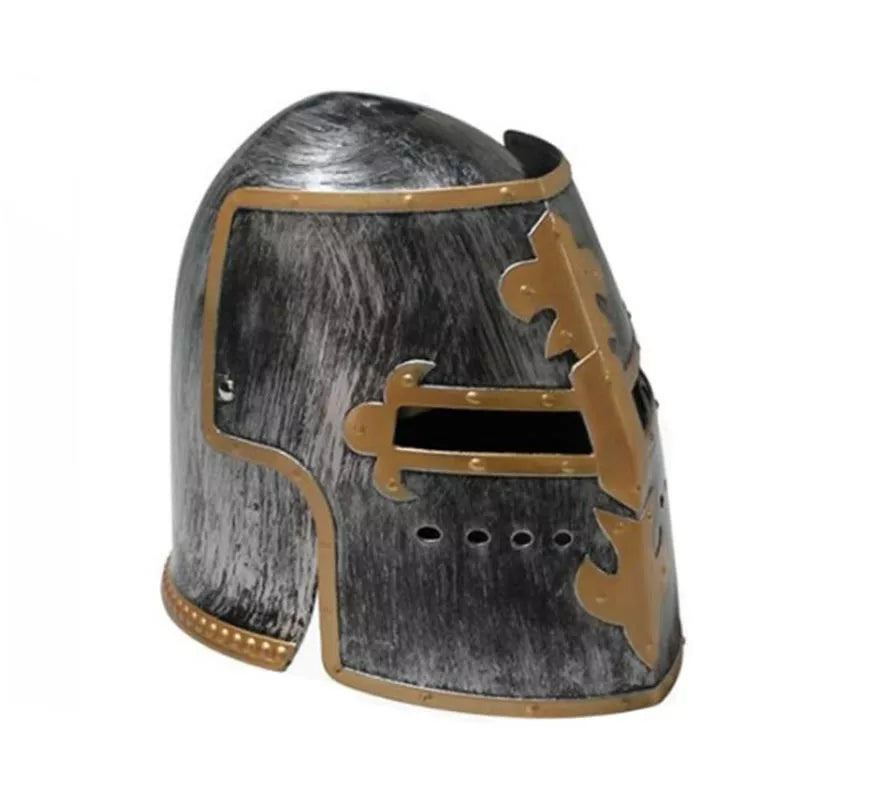 Casco de Caballero Medieval plateado y marrón