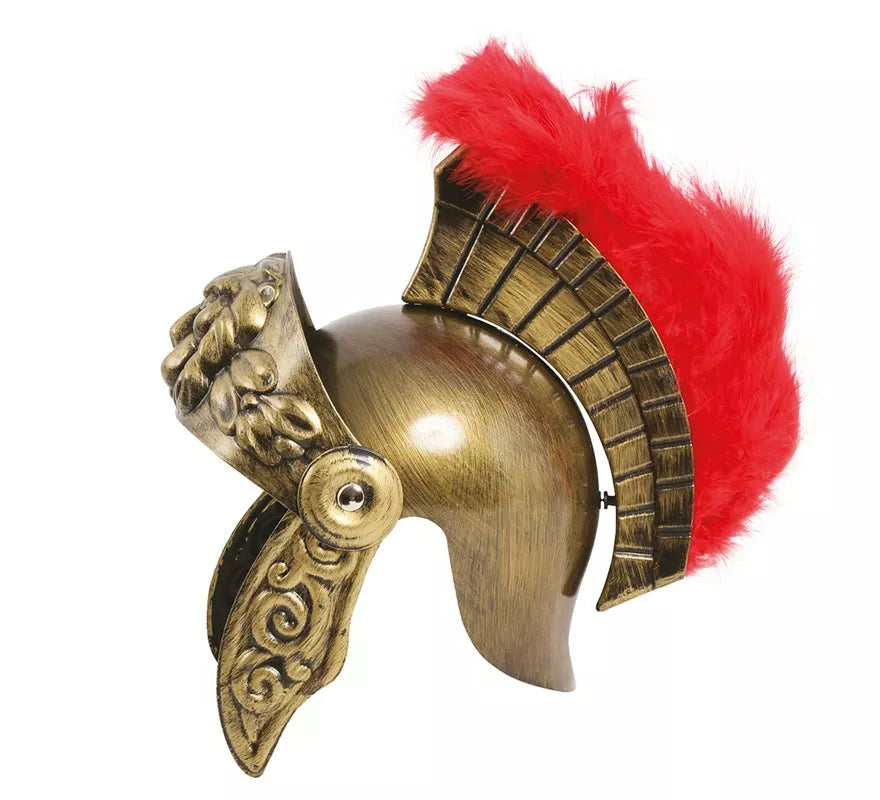 Casco de Romano Dorado con Plumas para niño