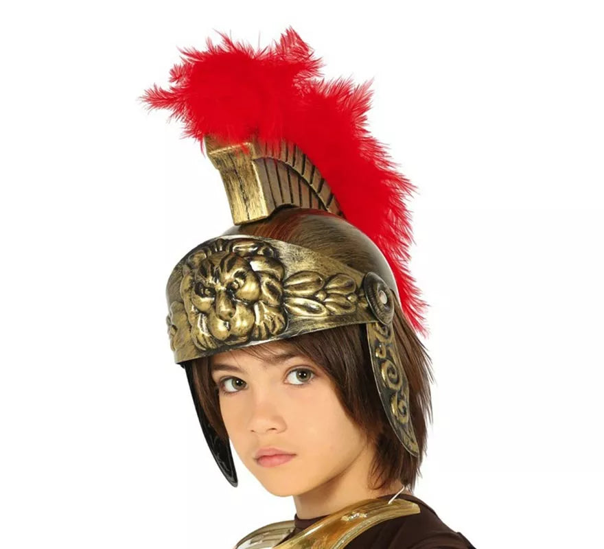 Casco de Romano Dorado con Plumas para niño