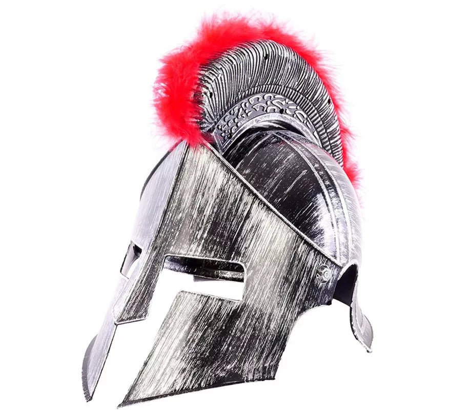 Casco de Romano Plateado con pelo rojo