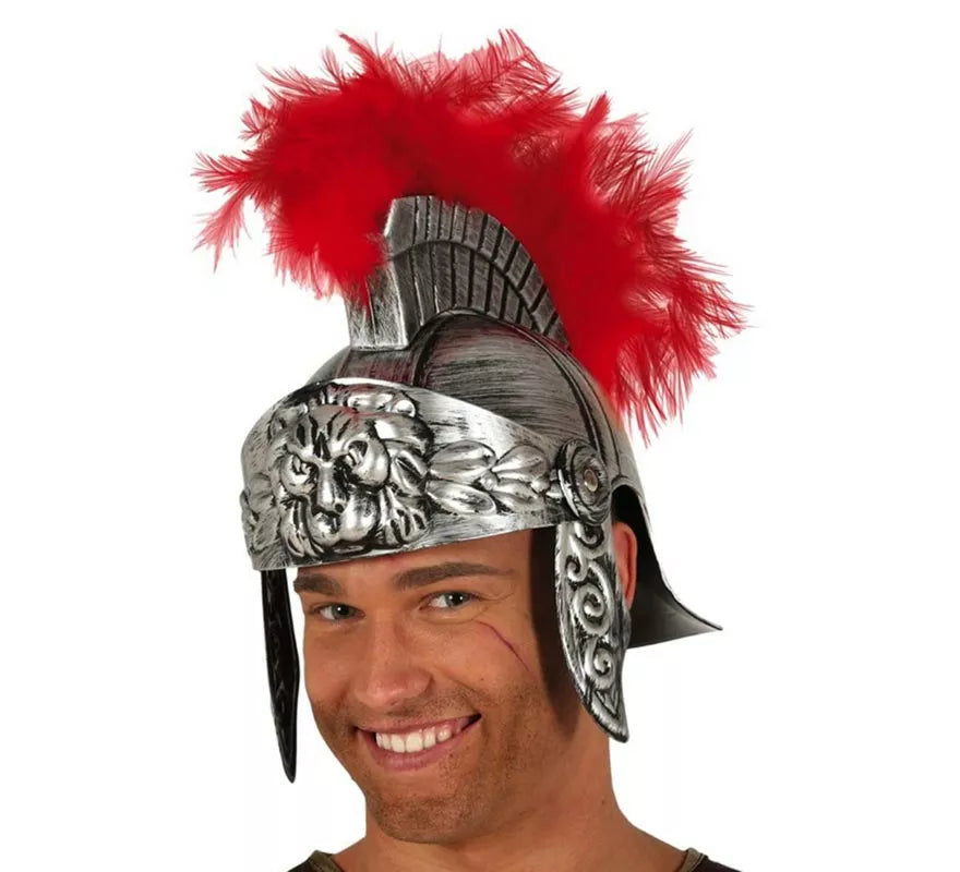 Casco de Romano Plateado con Plumas