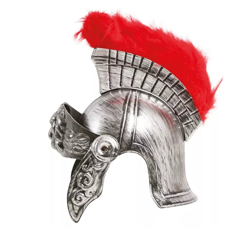 Casco de Romano Plateado con Plumas