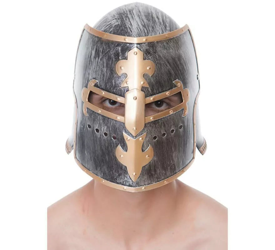 Casco de Templario Plateado y Oro