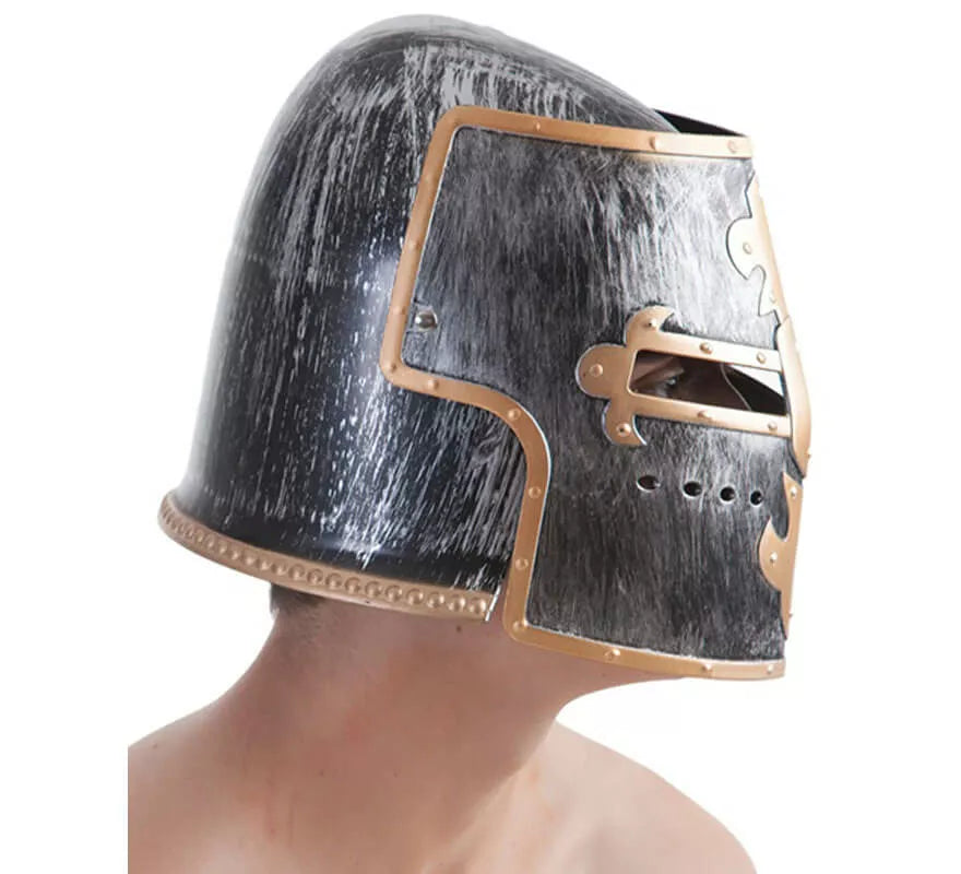 Casco de Templario Plateado y Oro