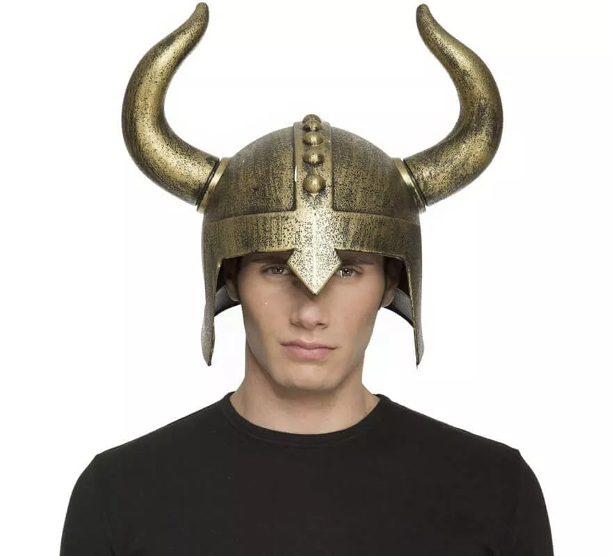 Casco de Vikingo con cuernos color Bronce