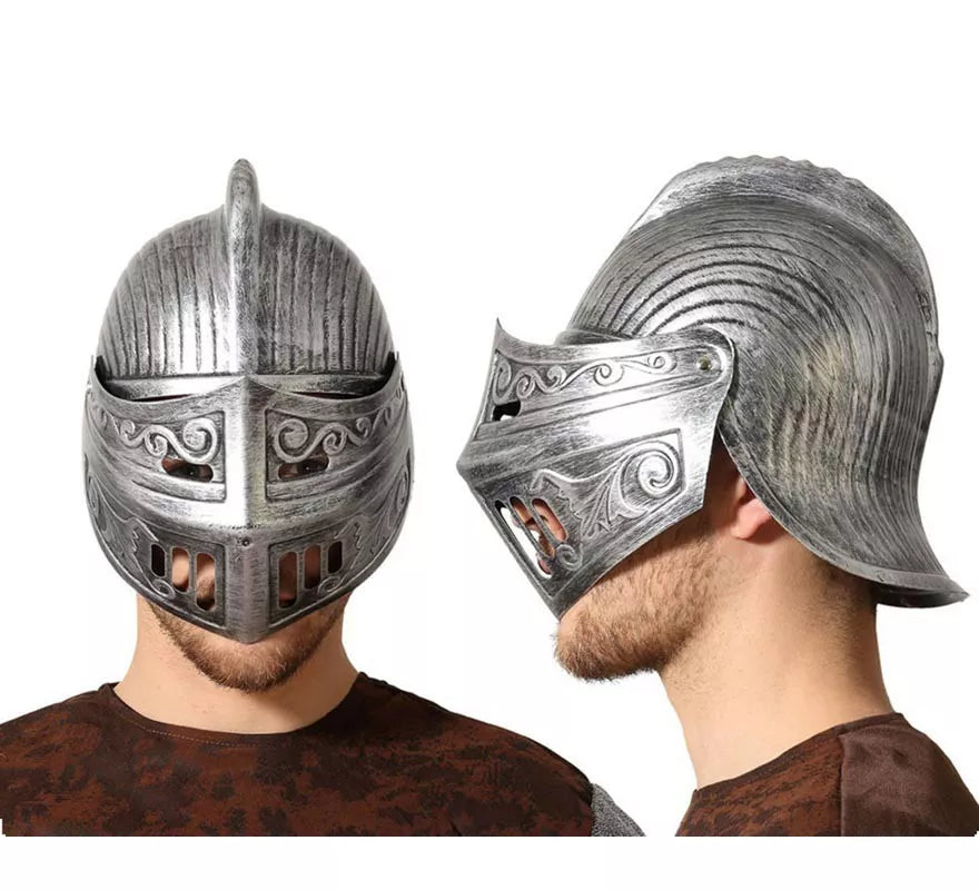 Translation missing: en.Casco Plateado Medieval con Visera