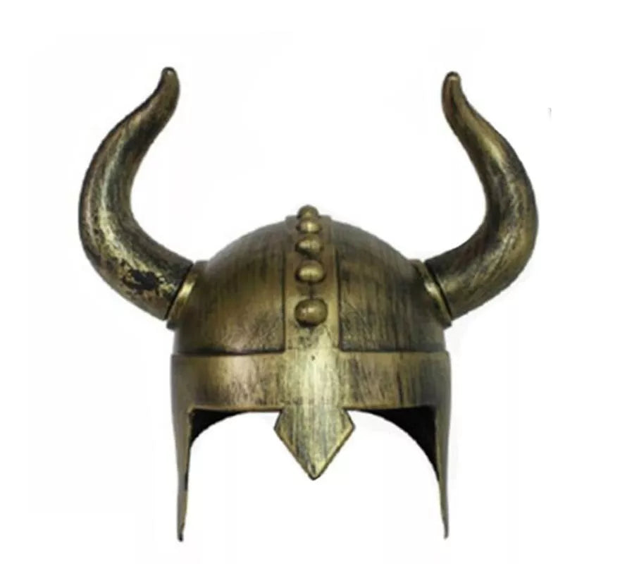 Translation missing: en.Casco Vikingo dorado envejecido con cuernos